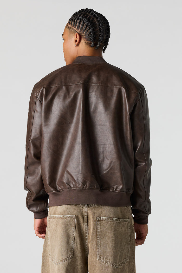 Faux Leather Bomber Jacket