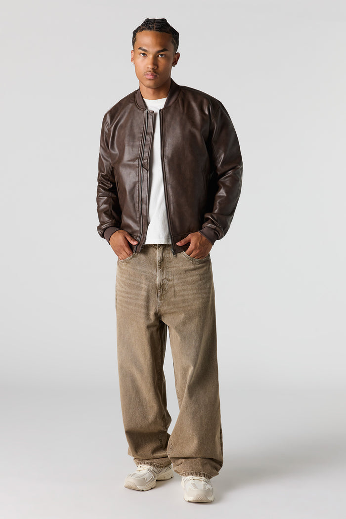 Faux Leather Bomber Jacket