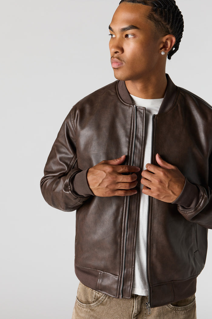 Faux Leather Bomber Jacket