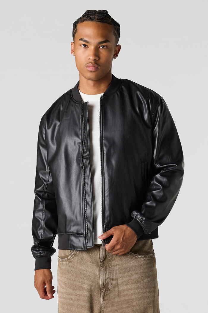 Faux Leather Bomber Jacket