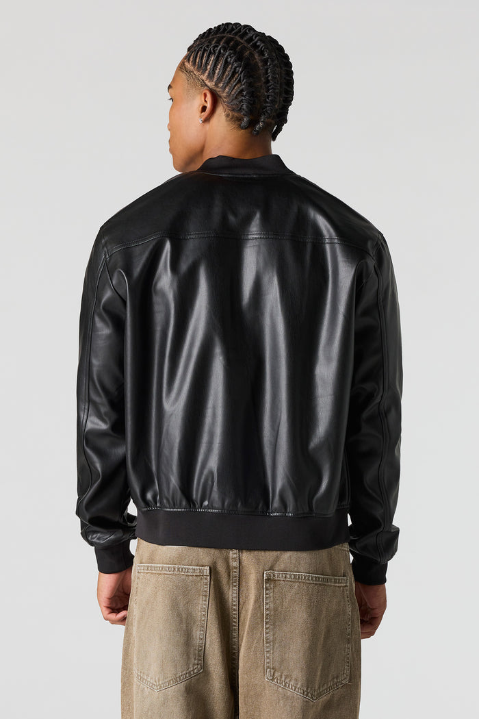 Faux Leather Bomber Jacket
