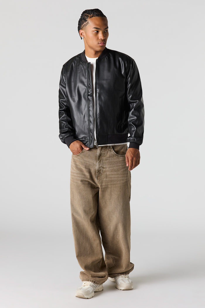 Faux Leather Bomber Jacket