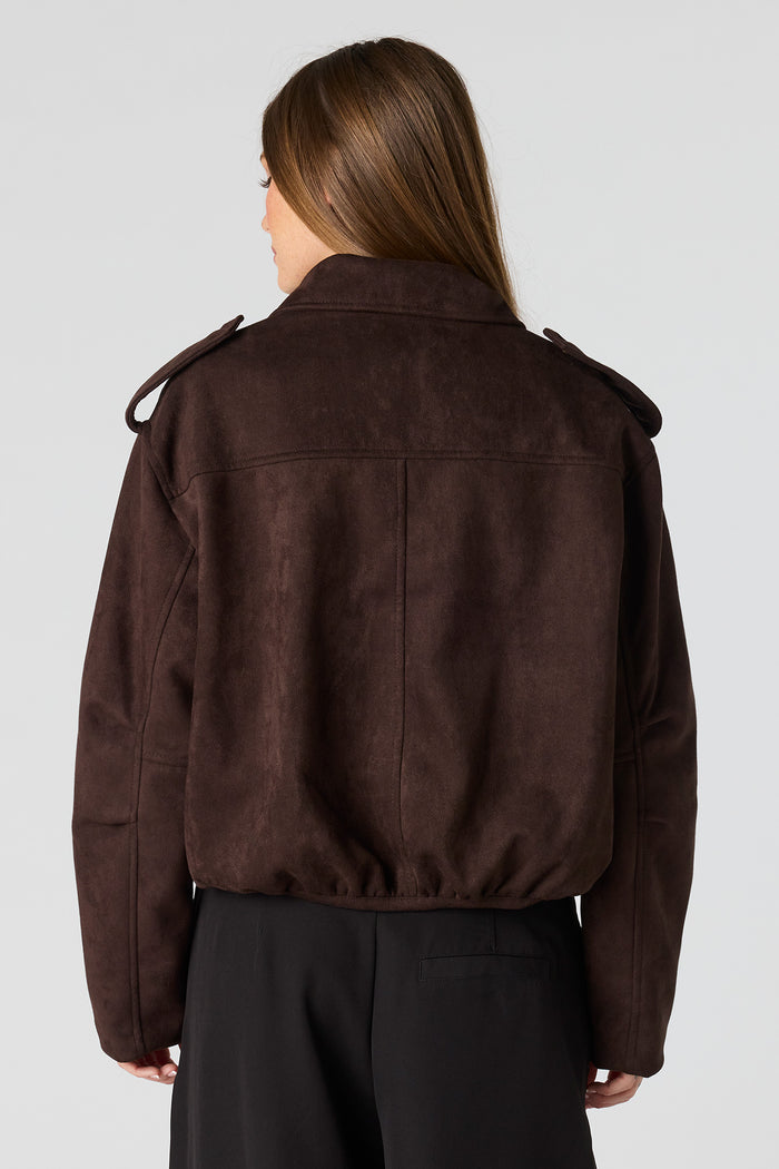 Faux Suede Bomber Jacket