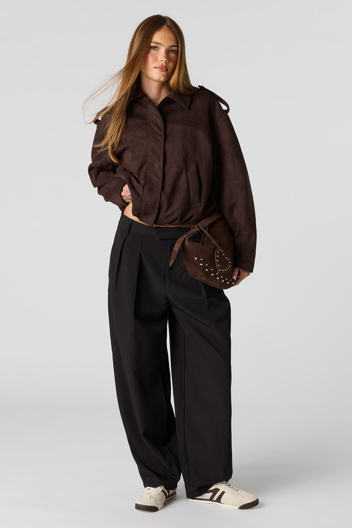 Faux Suede Bomber Jacket