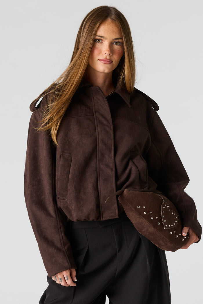 Faux Suede Bomber Jacket