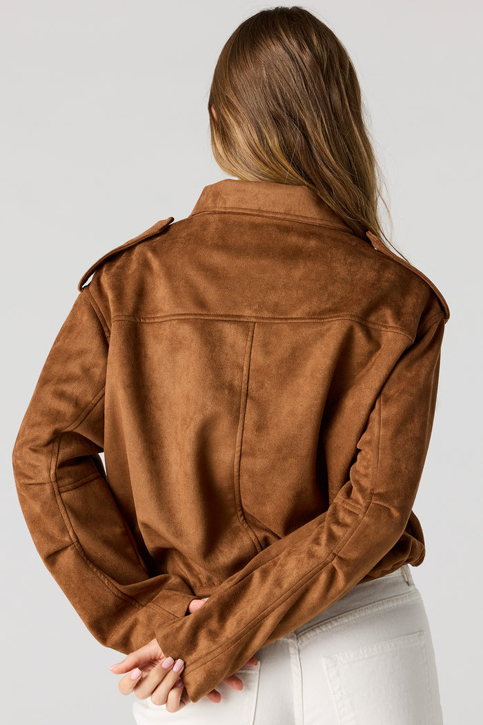 Faux Suede Bomber Jacket