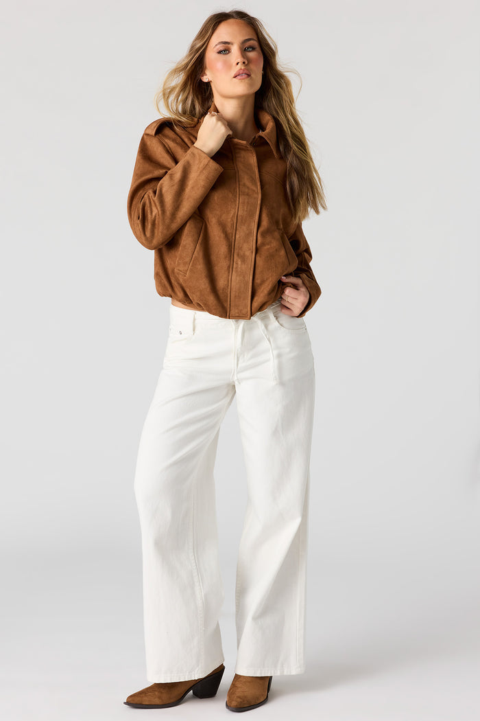 Faux Suede Bomber Jacket