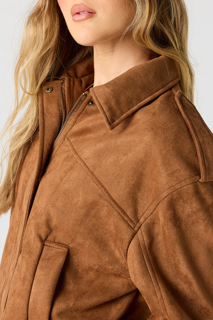 Faux Suede Bomber Jacket