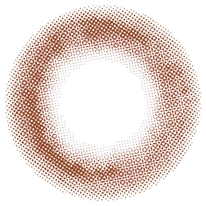 Feliamo 1-Day Sakura Mousse (10pk) by Feliamo features a circular gradient of small brown dots that become denser towards the edge, forming a ring-shaped design with a white center, reminiscent of Sakura Mousse color lenses.