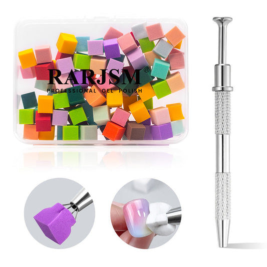 100PCS mini gradient nail art sponges with dual-ended metal holder colorful assorted colors storage box professional blooming ombre tool kit
