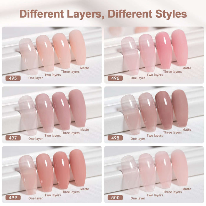 RARJSM ®Classic Color Gel Set | 6 Transparent Natural Colors French Manicure Set | 7.5ml 6pcs