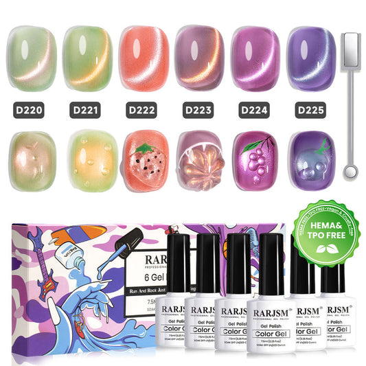 Fruits Series cat eye gel polish 6 colors set 7.5ml D220-D225 HEMA TPO free vegan magnetic shimmer jelly finish