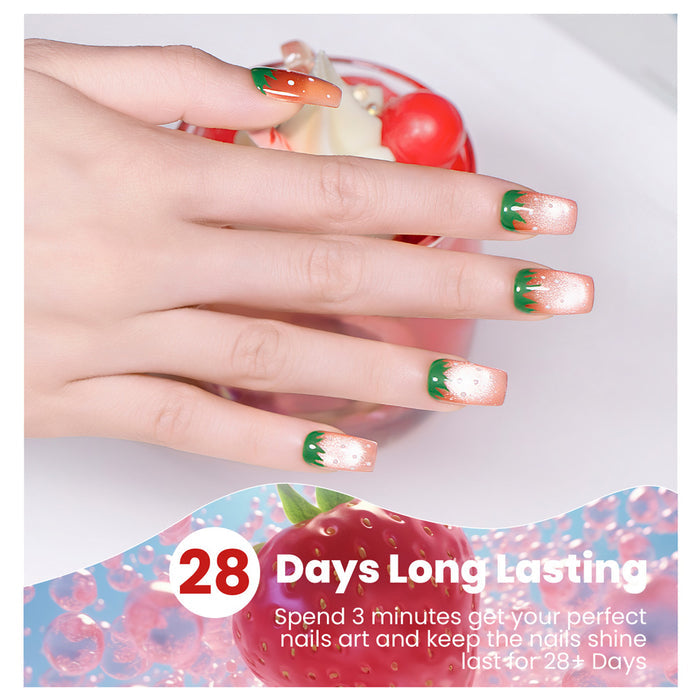28 Days Long Lasting fruits series cat eye gel polish green orange jelly gradient french nails perfect shine