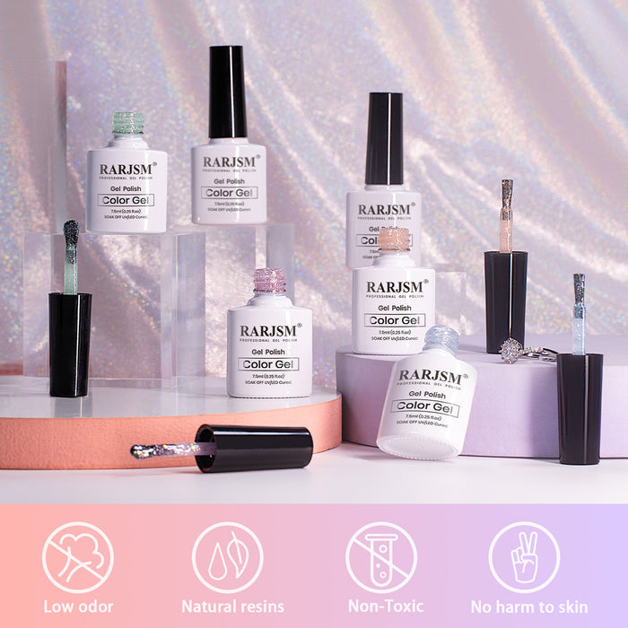 RARJSM professional gel nail polish bottles with low odor natural resin non-toxic formula, 7.5ml each