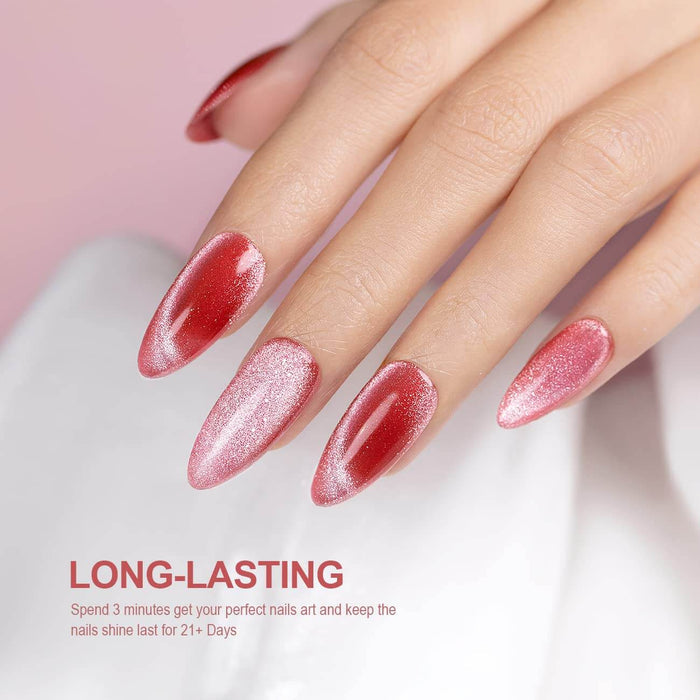 Nude Red Velvet Jelly Cat Eye Nails Crushed Velvet Texture