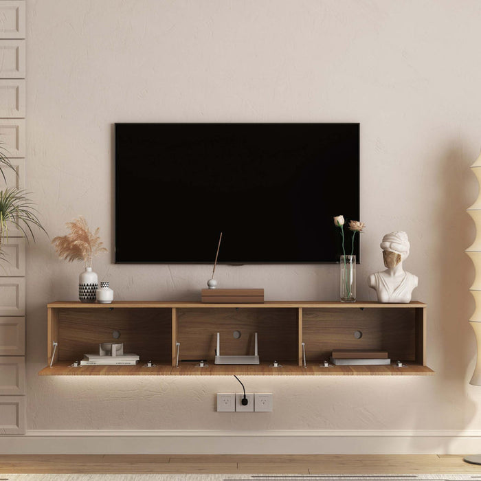 Floating wall-mounted TV cabinet with 16 LED color, 69" modern TV cabinet, floating TV cabinet for 55 60 65"