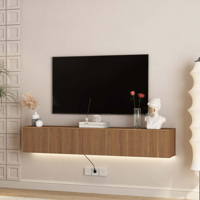 Floating wall-mounted TV cabinet with 16 LED color, 69" modern TV cabinet, floating TV cabinet for 55 60 65"