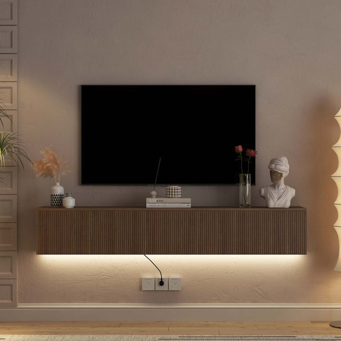 Floating wall-mounted TV cabinet with 16 LED color, 69" modern TV cabinet, floating TV cabinet for 55 60 65"