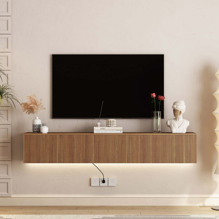 Floating wall-mounted TV cabinet with 16 LED color, 69" modern TV cabinet, floating TV cabinet for 55 60 65"