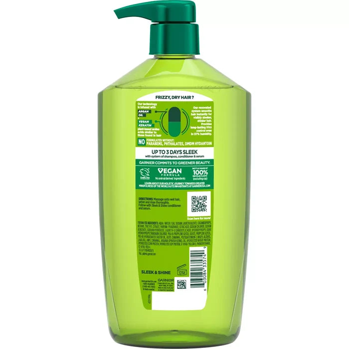 GARNIER Fructis Sleek & Shine Smoothing Shampoo Vegan Keratin + Argan Oil غارنييه شامبو تنعيم بالكيراتين النباتي وزيت الارغان