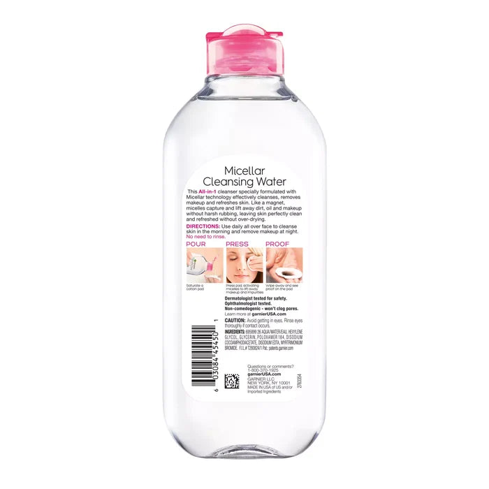 GARNIER Skin Active Micellar Cleansing Water All In 1 Cleanses + Removes Makeup + Soothes  غارنيه ماء ميسيلار المنظف الكل في واحد