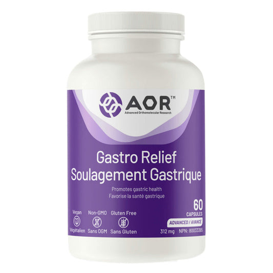 Bottle of AOR Gastro Relief 312mg 60 Capsules
