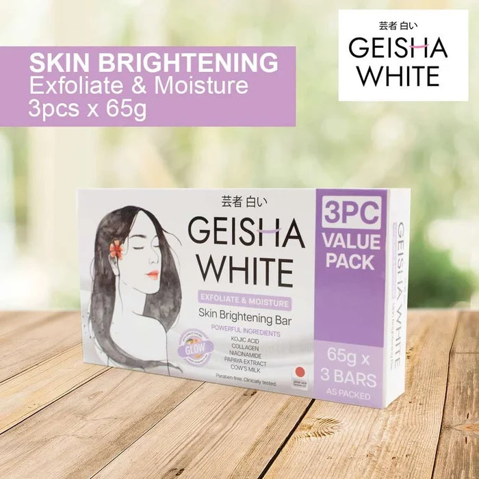 Geisha White GLOW, Exfoliate & Moisture, Skin Brightening Bar 65gx3
