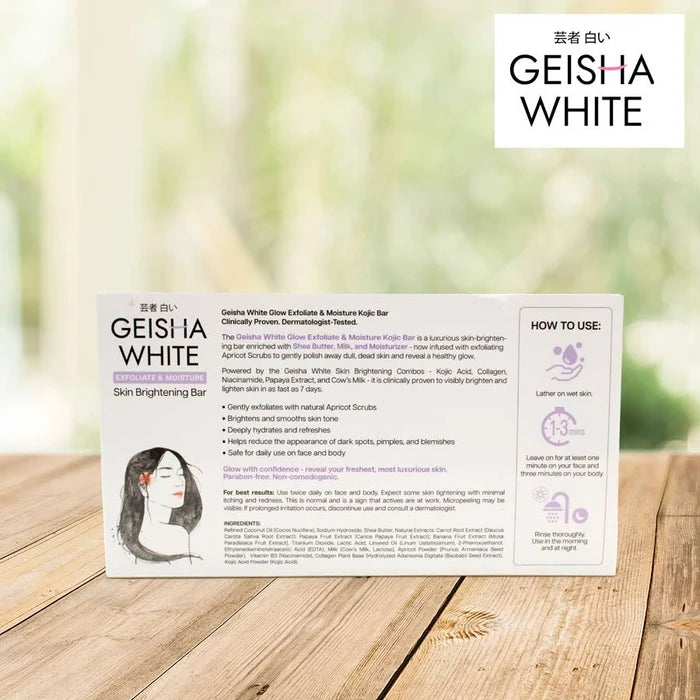 Geisha White GLOW, Exfoliate & Moisture, Skin Brightening Bar 65gx3