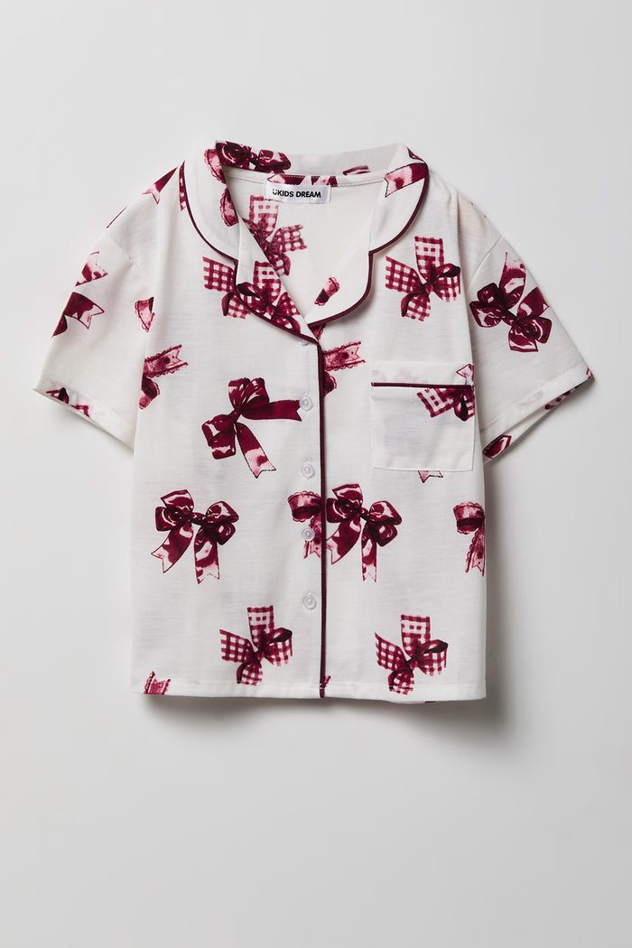 Girls Button-Up Top & Short Pajama Set