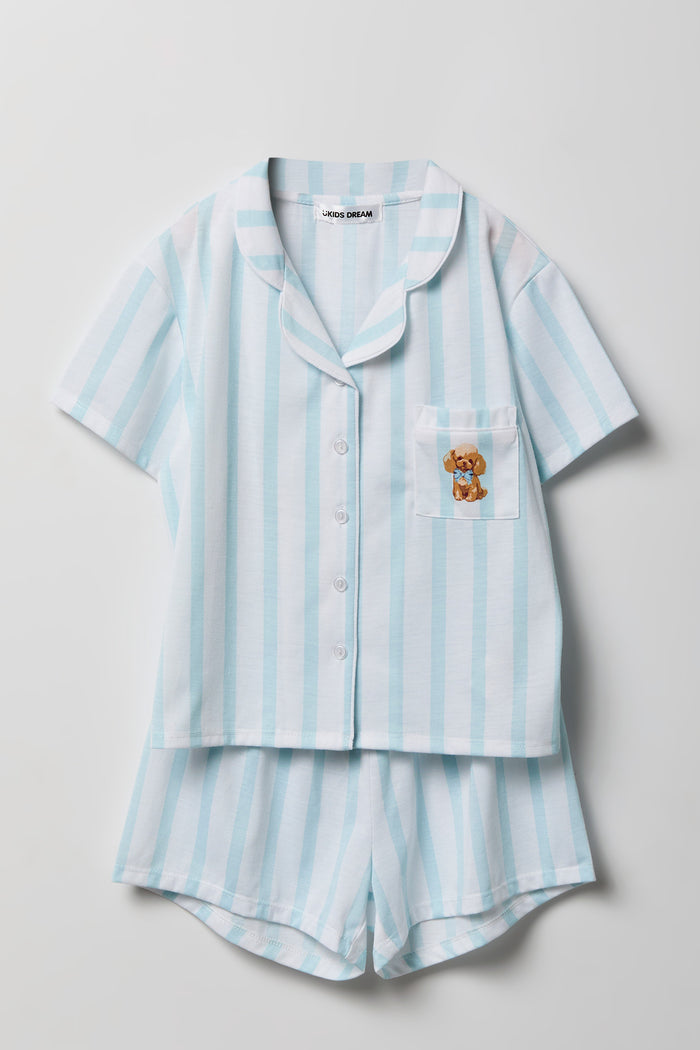 Girls Button-Up Top & Short Pajama Set
