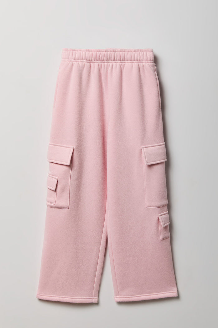 Girls Fleece Wide Leg Cargo Sweatpant