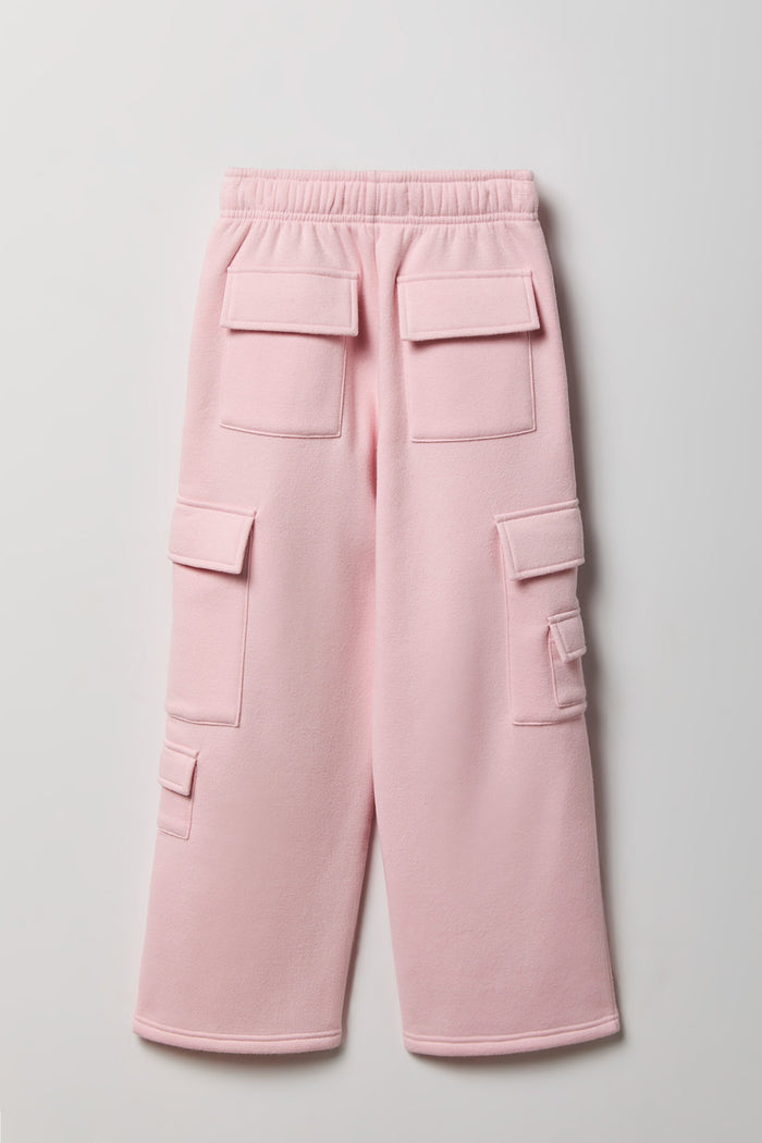 Girls Fleece Wide Leg Cargo Sweatpant