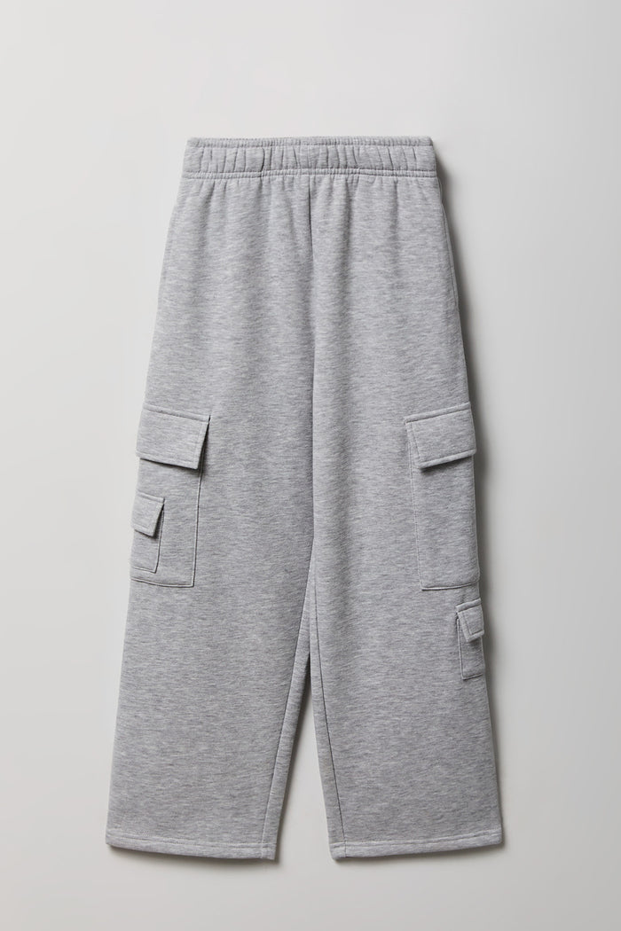 Girls Fleece Wide Leg Cargo Sweatpant