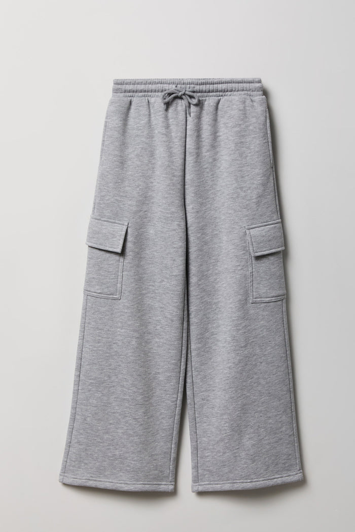 Girls Fleece Wide Leg Cargo Sweatpant