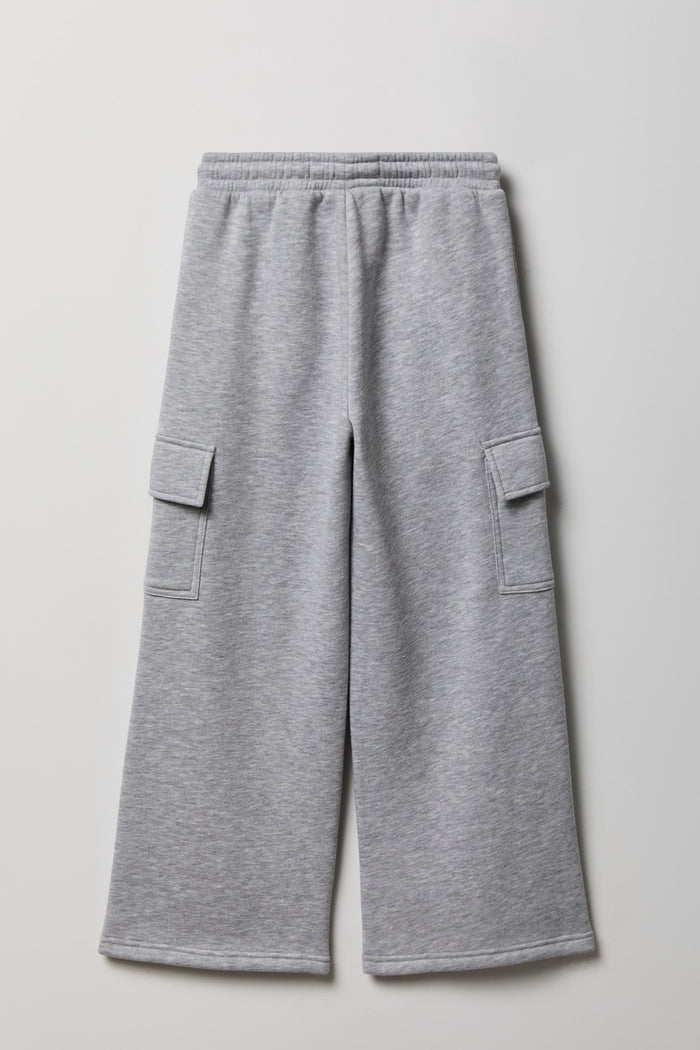 Girls Fleece Wide Leg Cargo Sweatpant