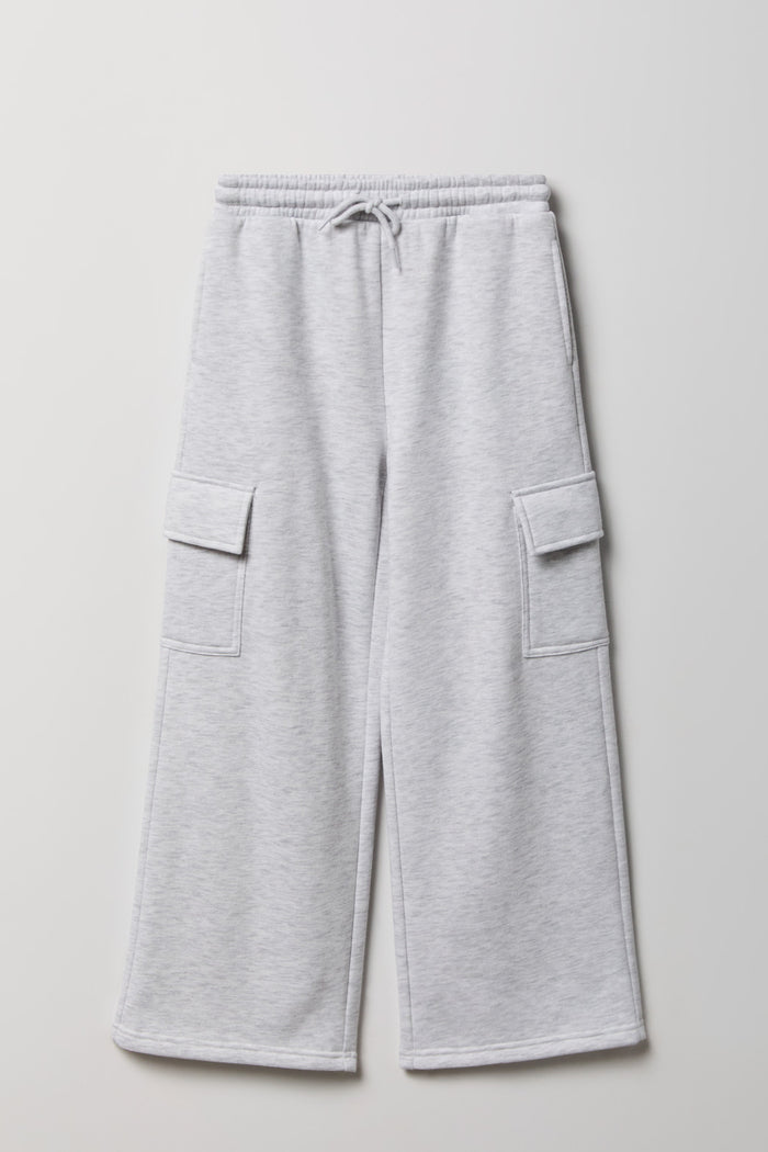 Girls Fleece Wide Leg Cargo Sweatpant