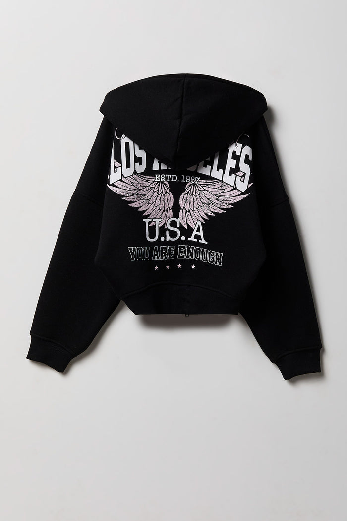 Girls Oversized Fleece Graphic Zip Hoodie