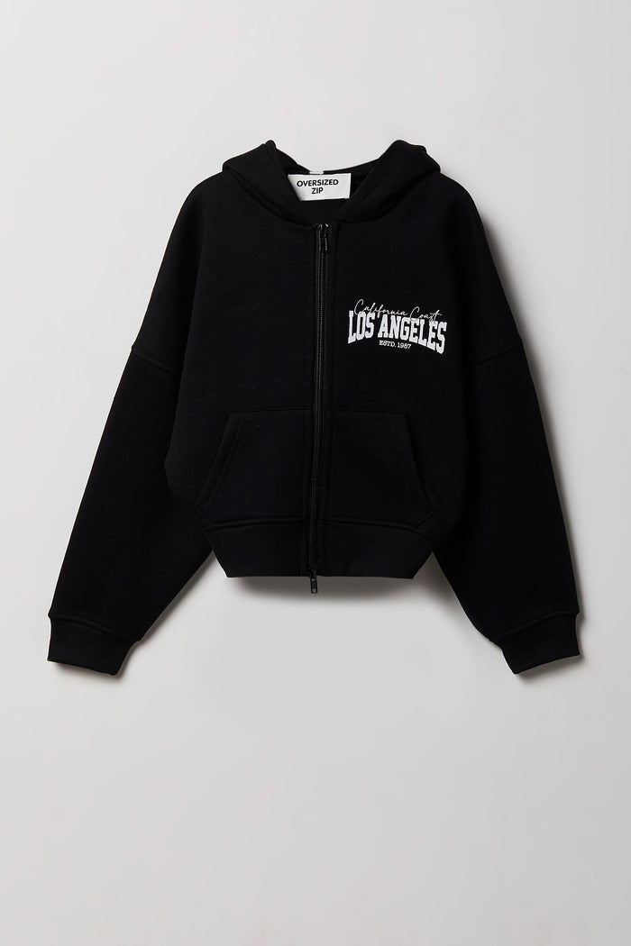 Girls Oversized Fleece Graphic Zip Hoodie