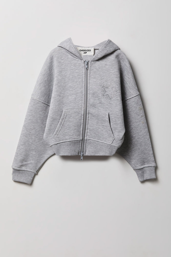 Girls Oversized Fleece Graphic Zip Hoodie