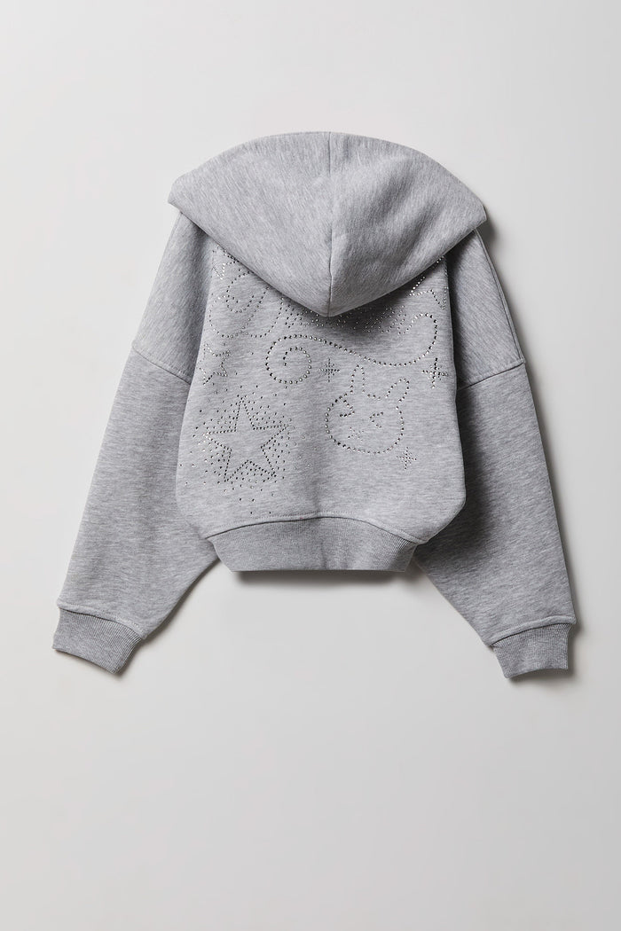 Girls Oversized Fleece Graphic Zip Hoodie