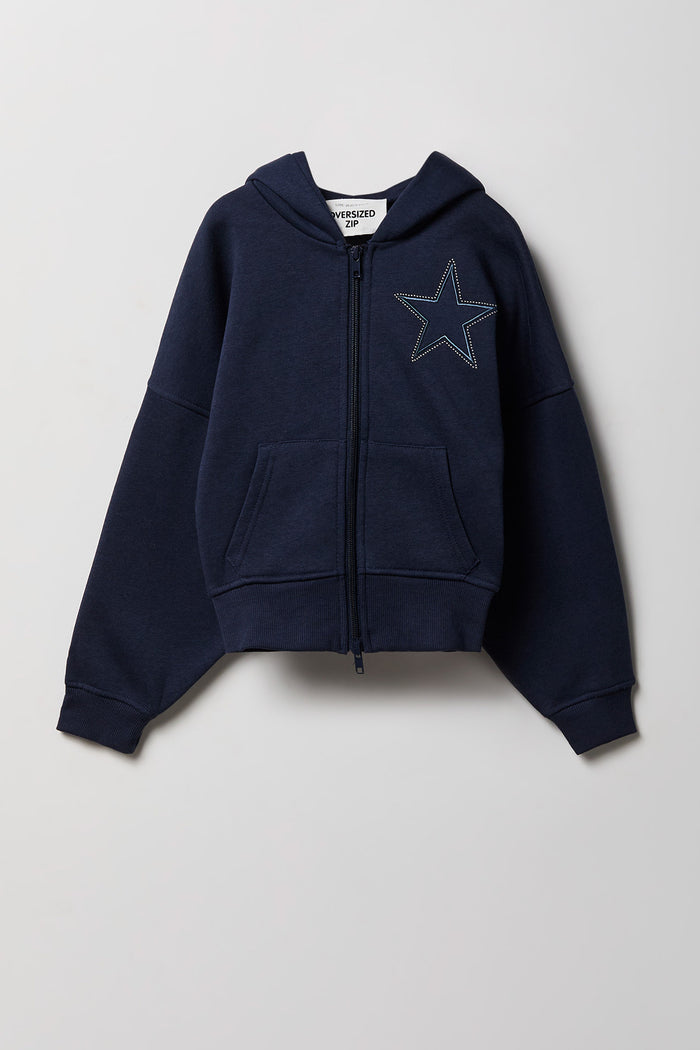 Girls Oversized Fleece Graphic Zip Hoodie