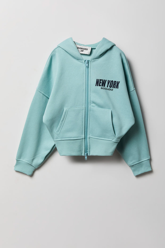 Girls Oversized Fleece Graphic Zip Hoodie