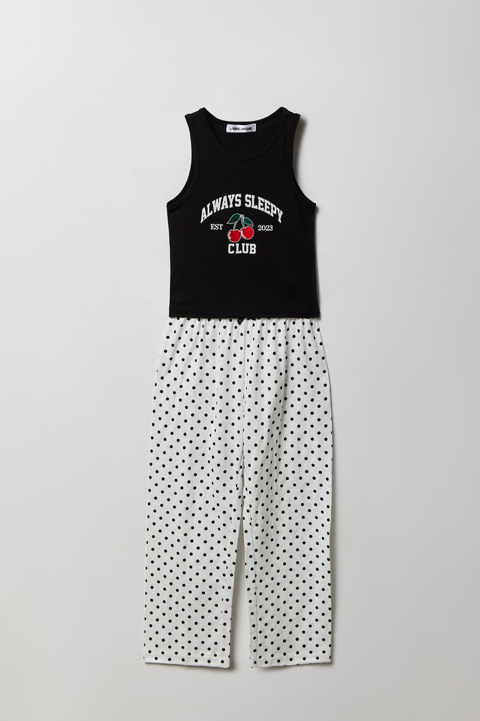 Girls Ribbed Graphic Tank & Pajama Pant Set