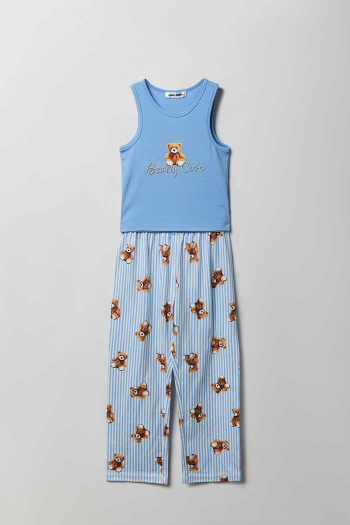 Girls Ribbed Graphic Tank & Pajama Pant Set