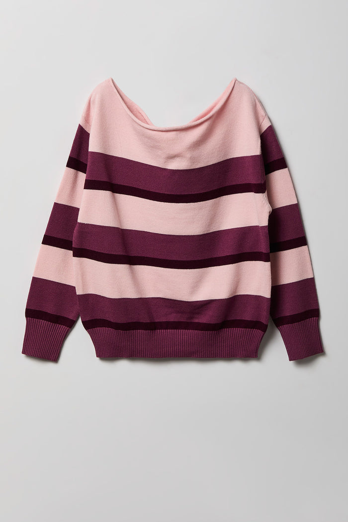 Girls Striped Boat Neck Sweater