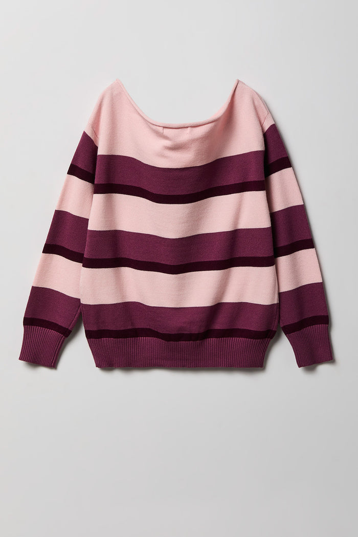 Girls Striped Boat Neck Sweater