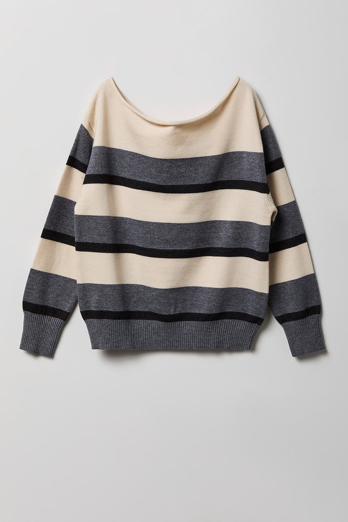 Girls Striped Boat Neck Sweater