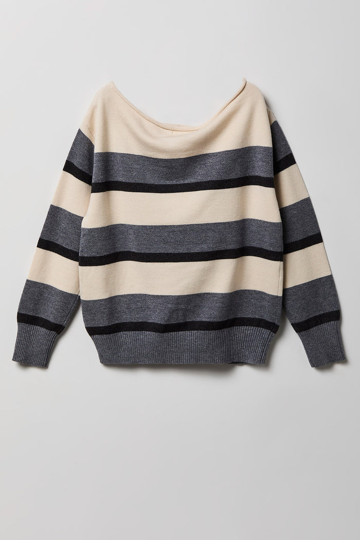 Girls Striped Boat Neck Sweater