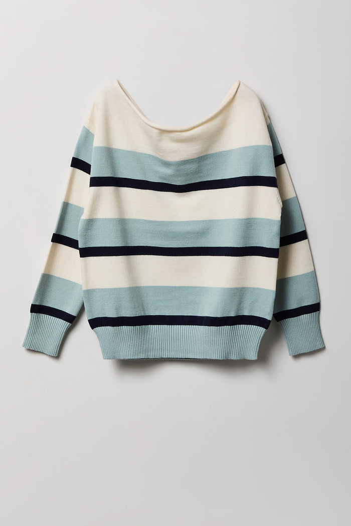 Girls Striped Boat Neck Sweater