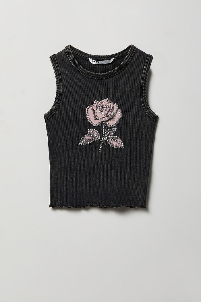 Girls Studded Washed Ribbed Tank